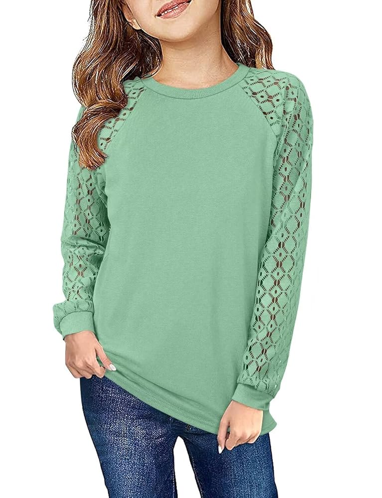 Amazon.com: Girls Long Sleeve Shirts Lace Patchwork Cutout